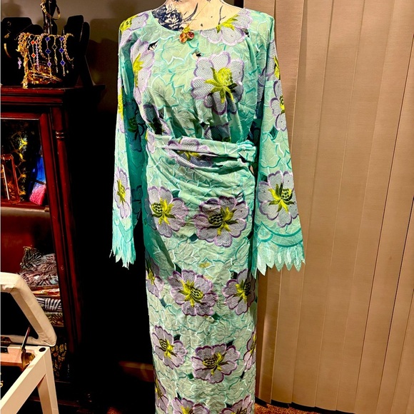 VTG African Nigeria Iro and Buba Womens Lace Set And Headtie - Picture 7 of 9